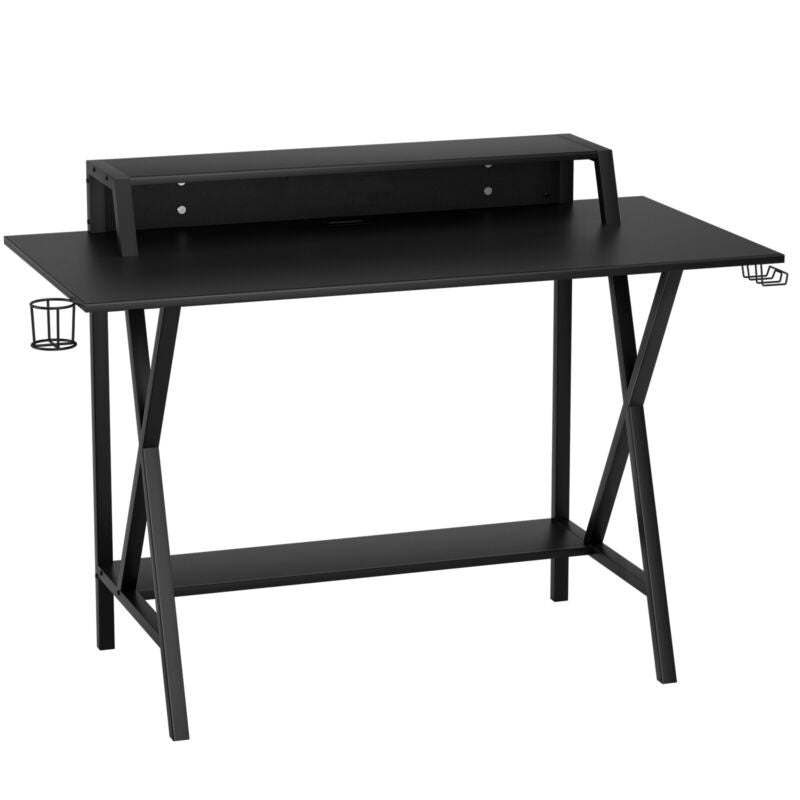 X- Shaped Gaming Computer Desk Ergonomic Workstation with Extra Monitor Riser