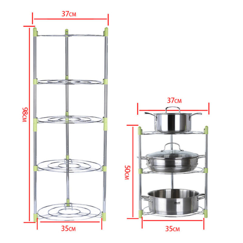 3/5 Tier Pot Storage Rack Pan Stand Saucepan Holder Kitchen Cookware Organiser