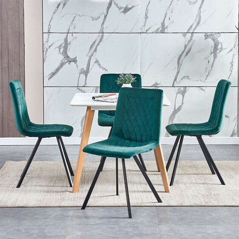 4 Pcs Green Velvet Dining Chairs Padded Seat Metal Legs Dining Room Kitchen Home