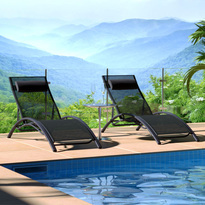 2pcs Garden Sun Lounger Relaxing Reclining Chair Day Bed Adjustable Backrest