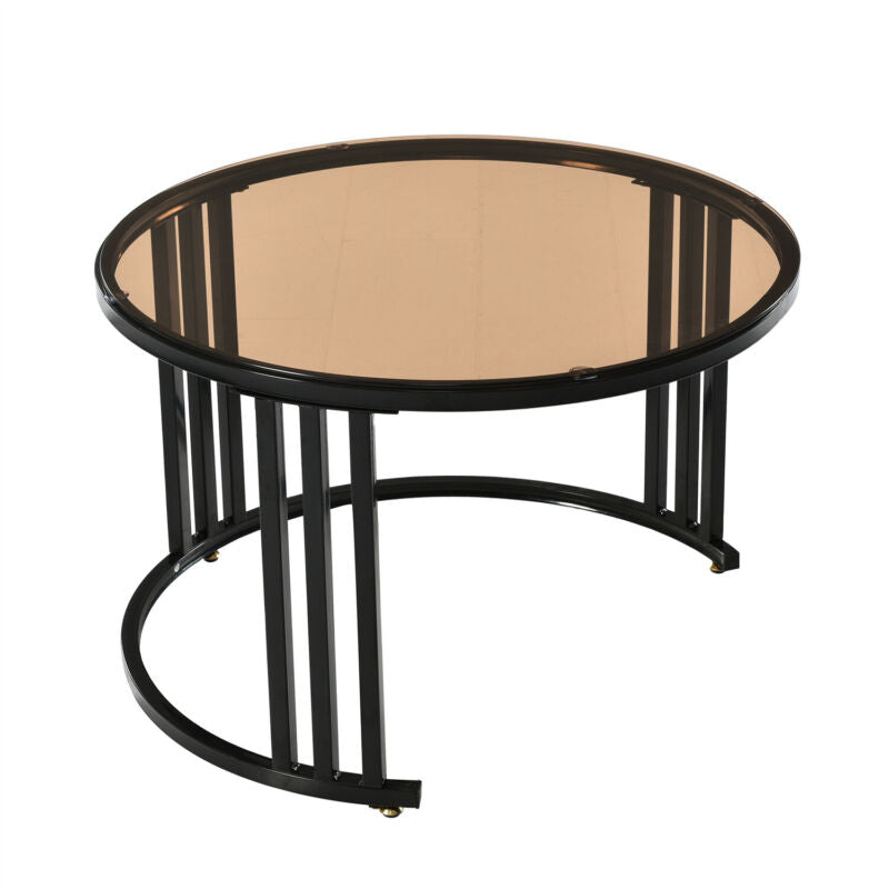 Nesting Coffee Tables Set of 2 Round Stacking Side Tables w/ Storage Drawers