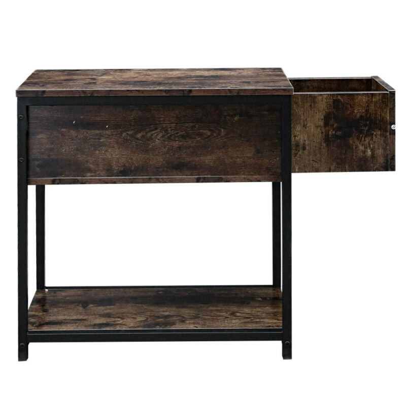 Industrial Sofa Side End Table With Storage Drawer Shelf Bedside Table Cabinet