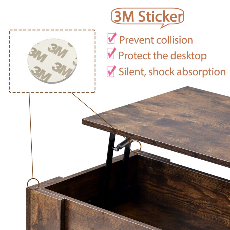Wooden Coffee Table With Lift Up Top Storage Shelf Living Room Furniture Brown