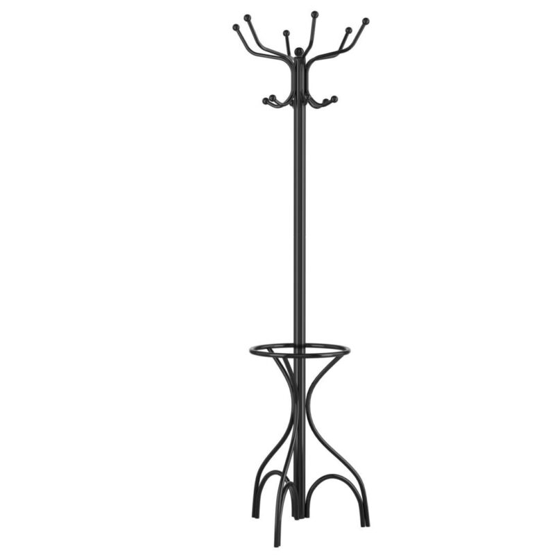 Modern Coat Stand Hanger 12 Hooks Metal Clothes Rack with Umbrella Holder