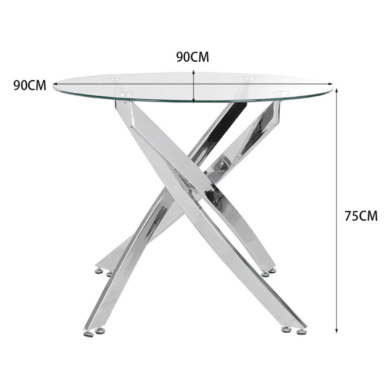 90cm Round Glass Table Side End Coffee Dining Kitchen Living Room Chrome Legs