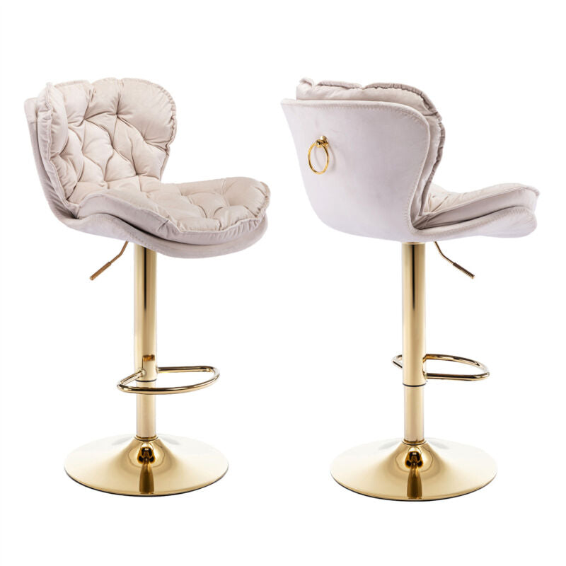 Set of 2 Velvet Bar Stools Adjustable Height Swivel Tufted Pub Bar Chairs MH
