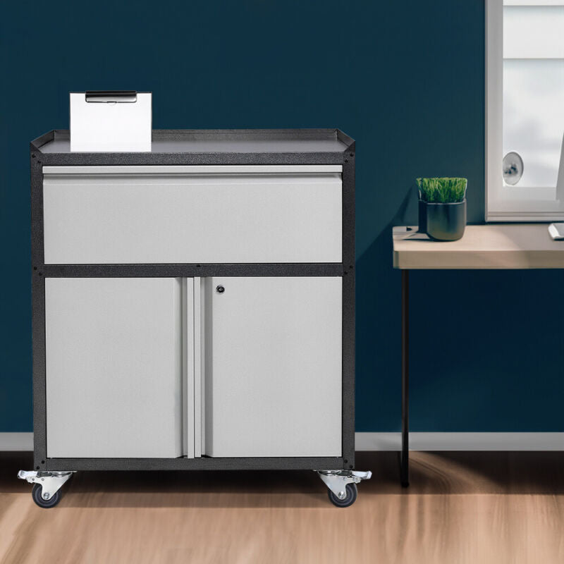 2 Door 1 Drawer Mobile Office Filing Cabinet Metal File Paper Storage Cupboard