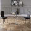 120cm Clear Glass Round Dining Table 2 4 6 Faux Leather Chair Chrome Legs Lounge