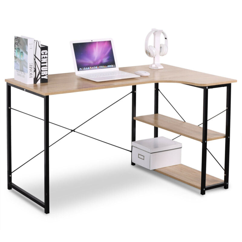 Computer Desk L-Shaped Corner Laptop Office Table w/ Shelves Study Workstation