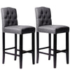 2x Grey Linen Breakfast Bar Stool Kitchen Padded Seat Barstool Button High Back