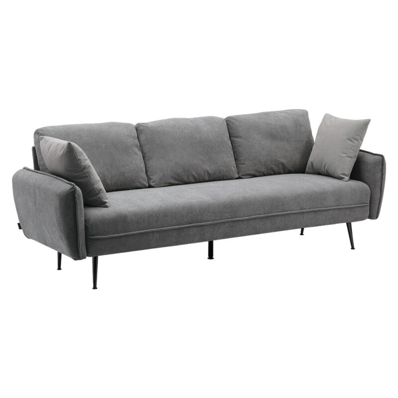 3 Seater Sofa Bed Grey Linen Fabric Living Room Couch Settee Large Cushion Seat