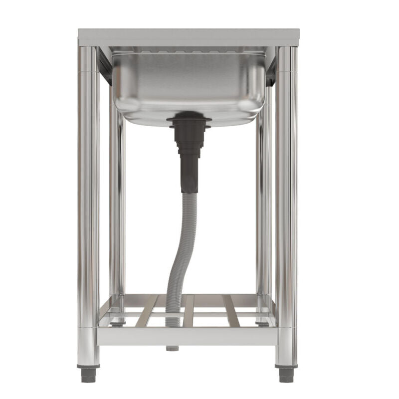 120cm Stainless Steel Commercial Kitchen Double Bowl Sink W/Shelf& Left Platform