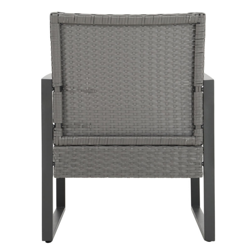 3pcs Garden Bistro Furniture Set Glass Table & Rattan Chairs with Steel Legs