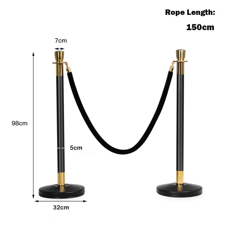 6 Polished Steel Queue Rope Barrier Posts Stands Crowd Control Stanchion 1.5M