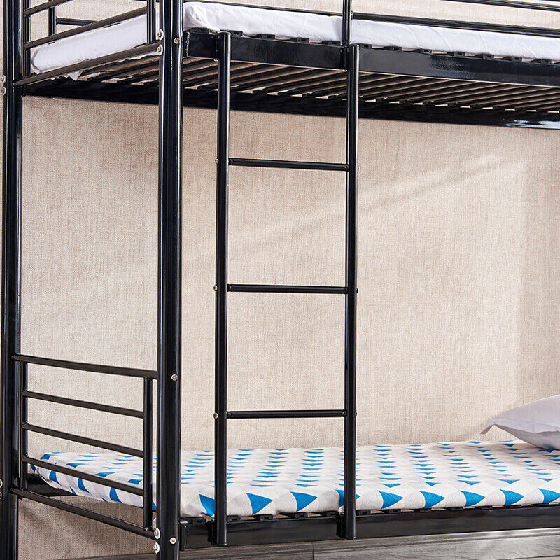 Black Bunk Bed Metal Frame with Ladder Home Dorm Bedroom Furniture for Family BN