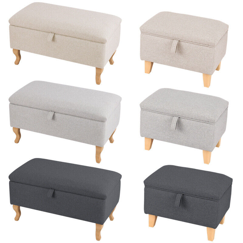 Linen Fabric Storage Ottoman Bench Seat Toy Box Pouffe Stool Bedroom Chair Rest