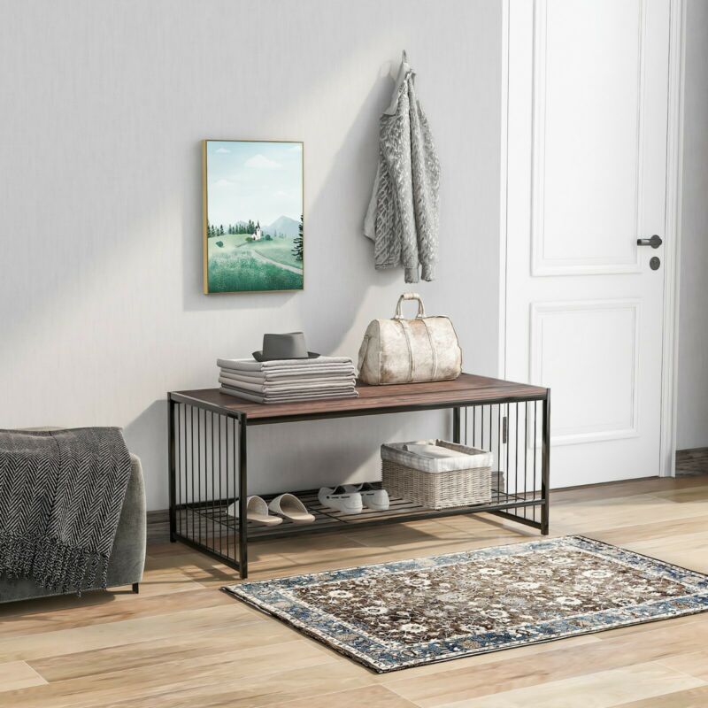 2-Tier Coffee Table Tea Sofa Table with Shelf Storage Metal Frame 100x50x45cm
