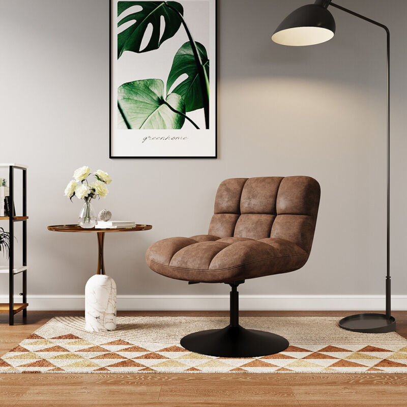 Armless brown leather deals chair