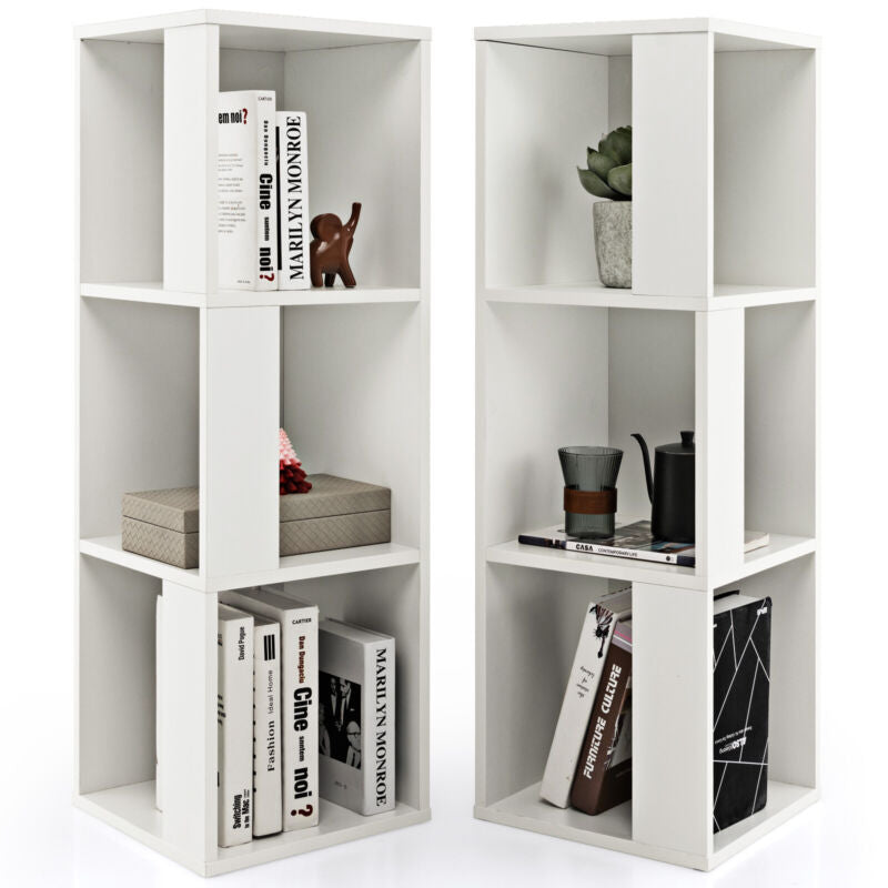 2PCS Bookshelf Display Shelf 3-tier Wooden Cube Storage Organizer Living Room