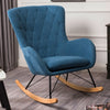 Wooden Upholstered Rocking Armchair Button Lounge Wing Back Chair Sofa Fireside