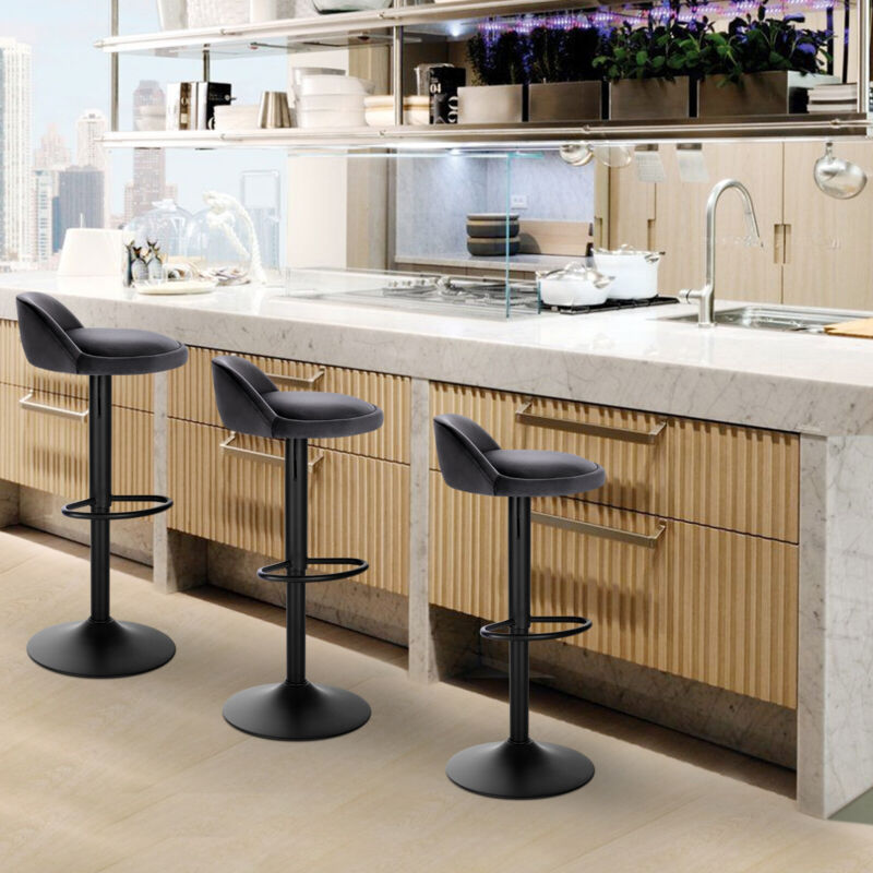 2x Bar Stools 360° Swivel Gas Lift Cafe Pub Stools w/ Backrest Height Adjustable