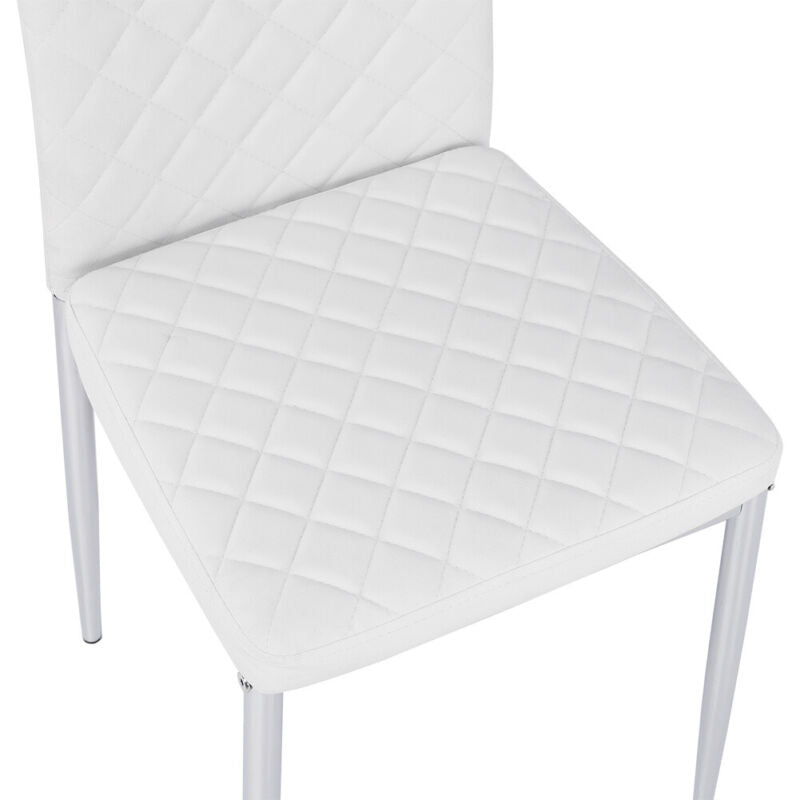 Modern Round Glass Dining Table And 4 White PU Leather Chairs Sets Chrome Legs