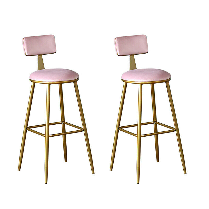 2x Velvet Bar Stools Bar Chairs Breakfast Dining Stools Office Bar Cafe Pink BN