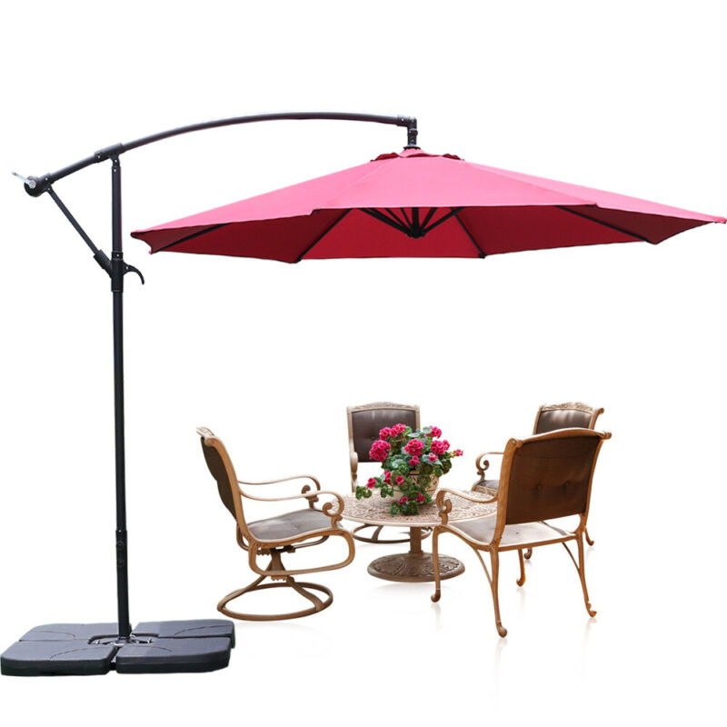 3M Banana Cantilever Umbrella Garden Parasol Hanging Tilt Crank Weight Base Set