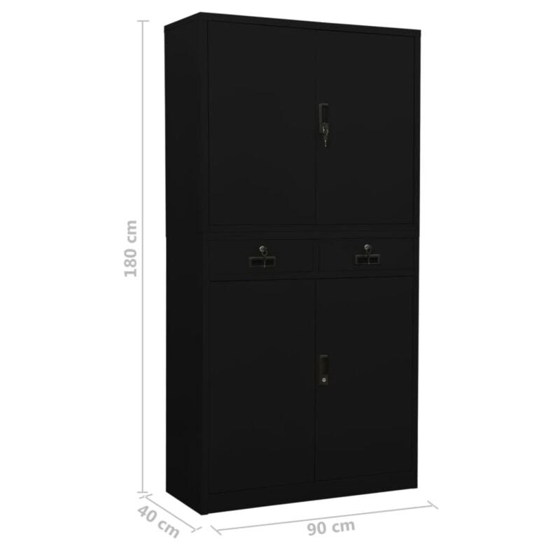 Office Cabinet Black 90x40x180 Steel B8K4
