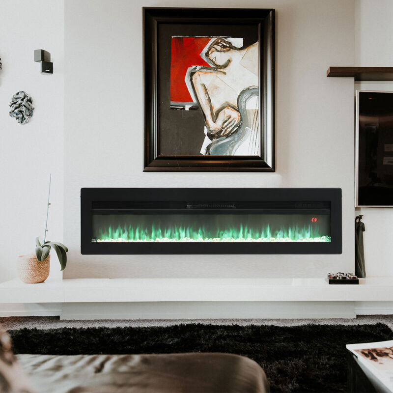 40/50/60/70inch Remote Control LED Electric Fireplace Glass 9 Colour Light