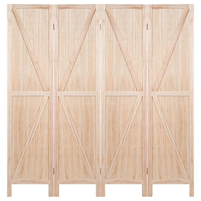 4 Panel Folding Room Divider Wood Wall Privacy Screen Protector V-Shaped Pattern