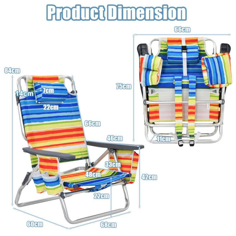 Set of 2 Beach Chair Set Portable Camping Chairs Folding Outdoor Garden Recliner