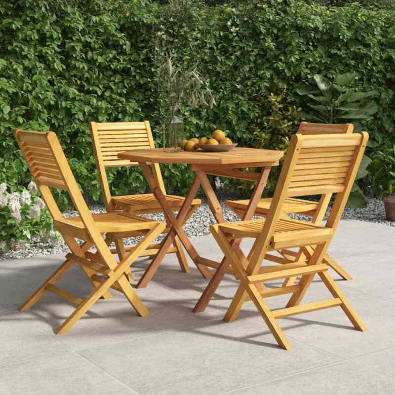 5 Piece Garden Dining Set Solid Wood Teak F7W3