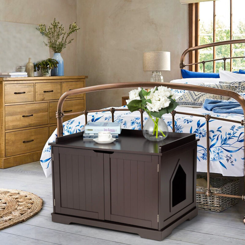 Large Cat Litter Box Enclosure Wooden Cat Activity House Nightstand End Table