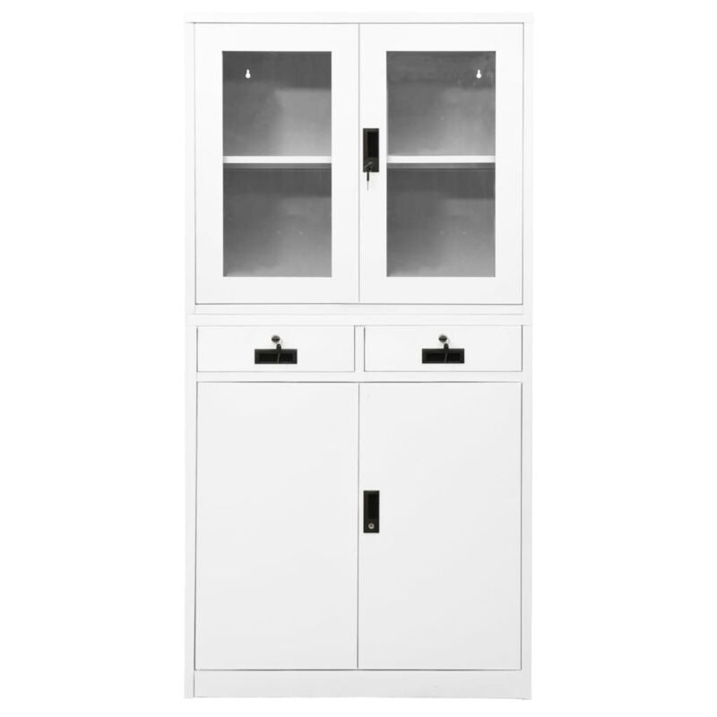 Office Cabinet White 90x40x180 Steel and Tempered Glass E3D0