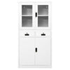 Office Cabinet White 90x40x180 Steel and Tempered Glass E3D0