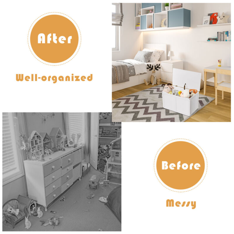 Large Wooden Toy Box Kids Storage Unit Heavy-Duty Chest Bench W/ Safety Hinge