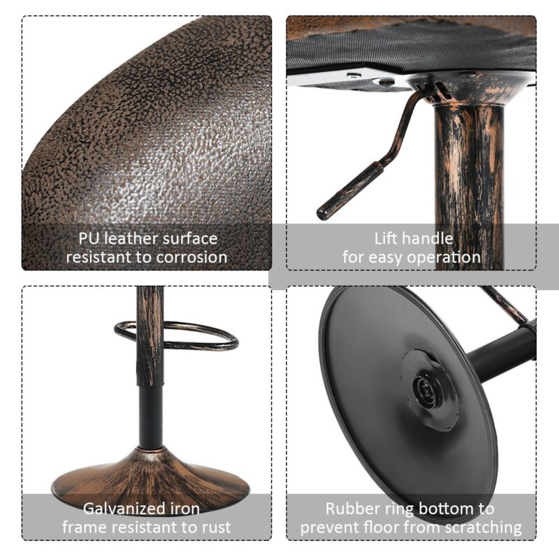 2PCS Swivel Bar Stool PU Leather Pub Cafe Chair Height Adjustable Kitchen Chair