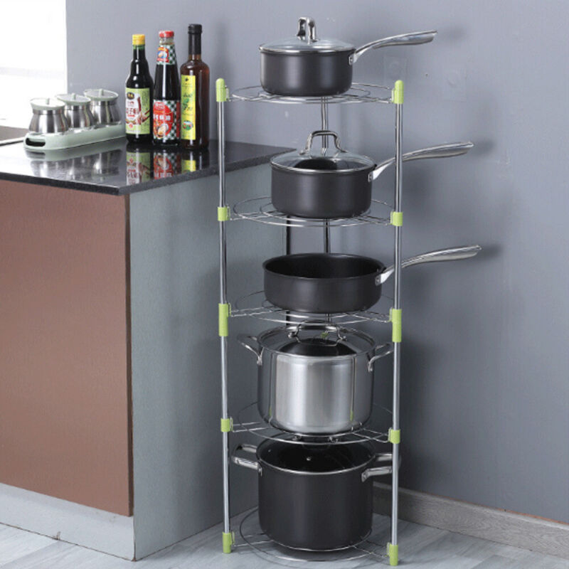 3/5 Tier Pot Storage Rack Pan Stand Saucepan Holder Kitchen Cookware Organiser