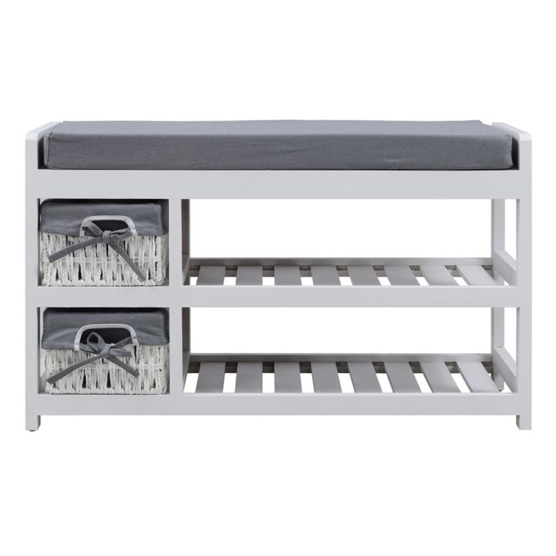 Hallway Shoe Storage Bench Entrance Ottoman Pouffe Stool with 2 Wicket Baskets