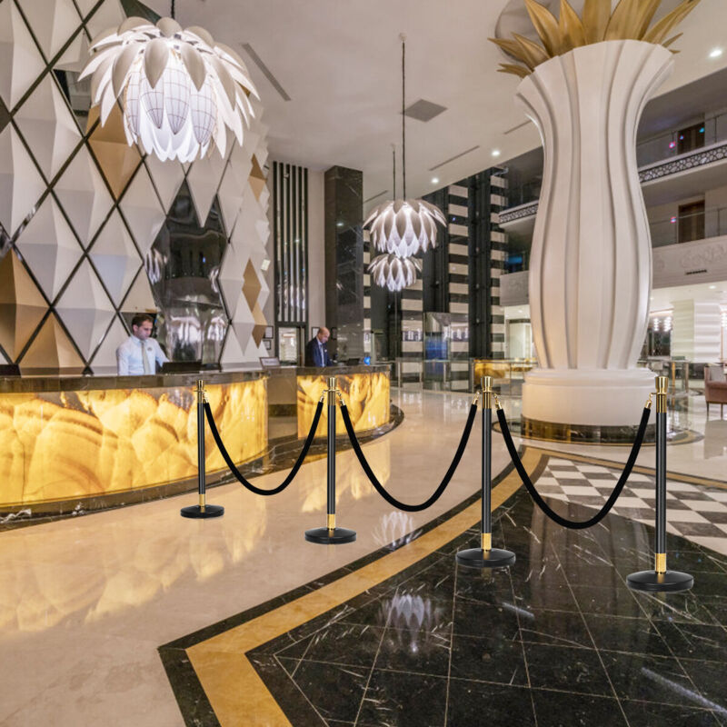 6 Polished Steel Queue Rope Barrier Posts Stands Crowd Control Stanchion 1.5M