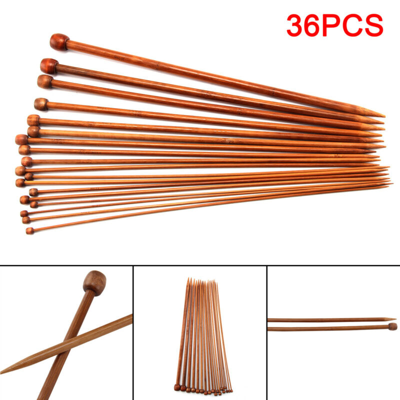 36CM High Quality Set 36pcs Single Pointed Bamboo Knitting Needles