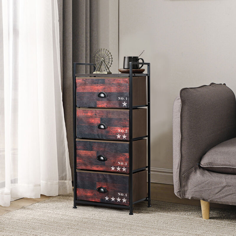 4 Drawer Fabric Dresser Tower Vertical Storage Chest Organizer Unit Steel Frame