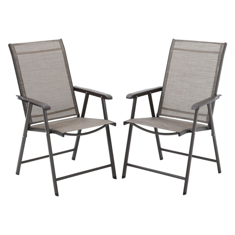 2/4 pcs Brown Foldable Chair Cloth Cushioned Chair Metal Frame UK