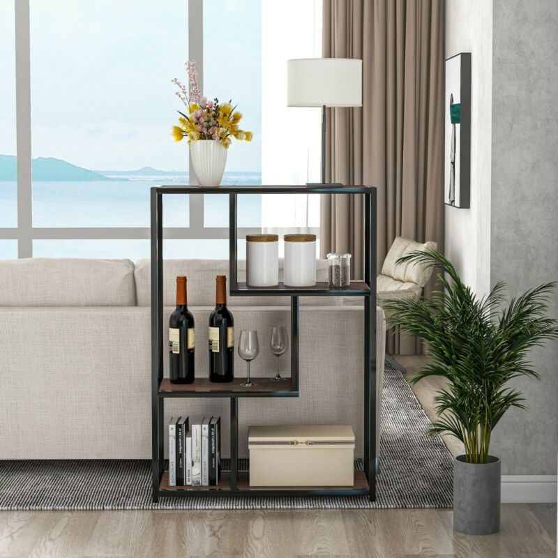 3-Tier Industrial Floor Standing Bookcase, Storage Rack in Living Room