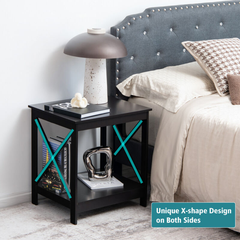 2-tier Side Table Modern End Table Floor Coffee Table X-shape Design Nightstand