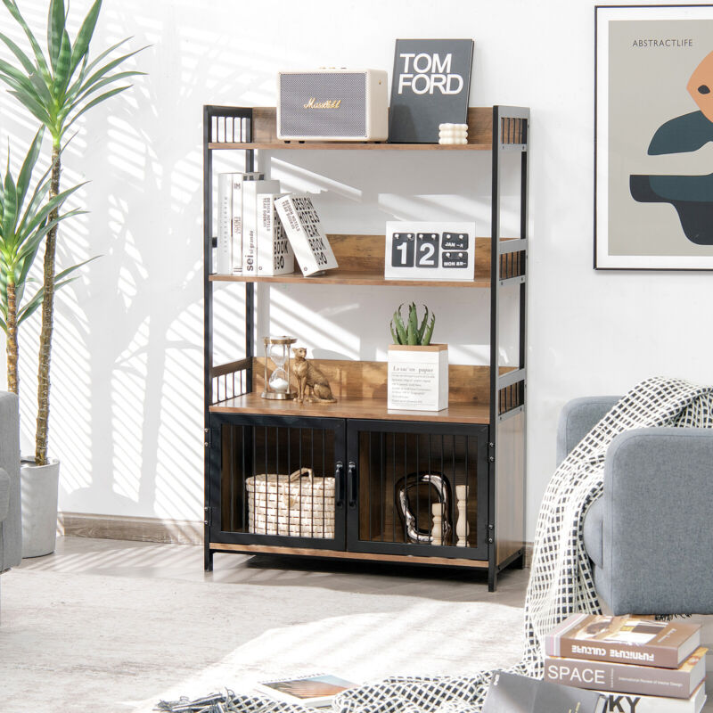 3-Tier Storage Shelf Industrial Baker’s Rack w/ 2-Door Cabinet Pantry Cabinet