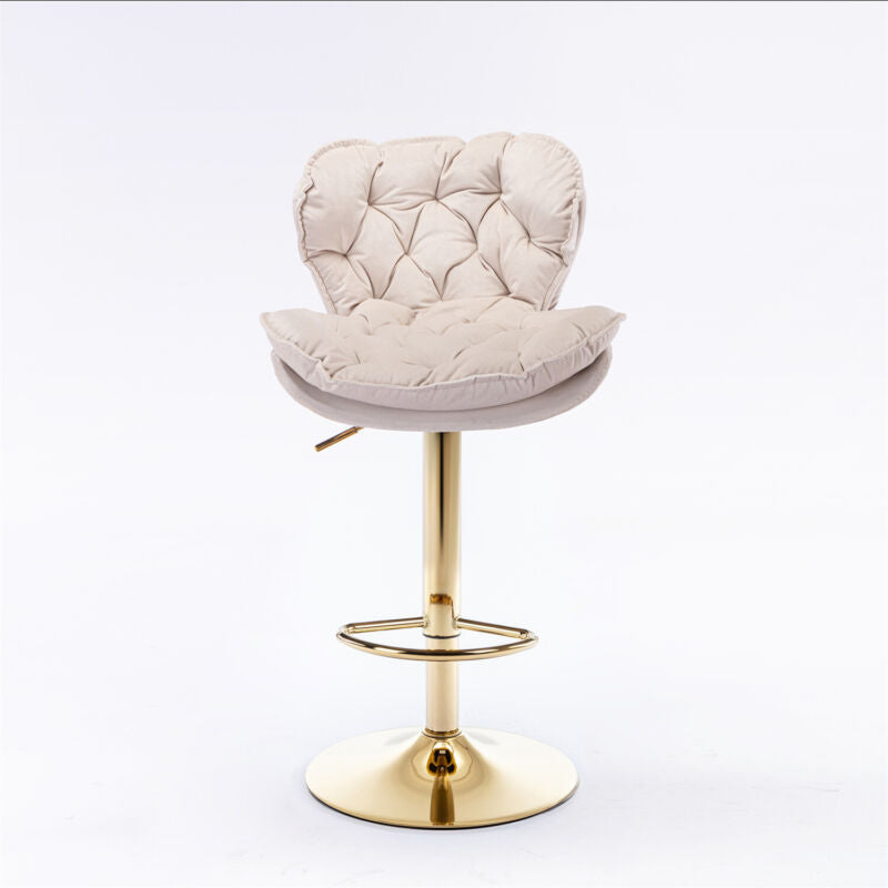 Bar Stools Set of 2 Adjustable Height Swivel Velvet Tufted Pub Bar Chairs Beige