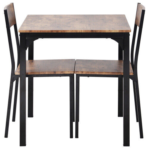 Dining Table and 2 Chairs Wooden Steel Frame Industrial Kitchen Furniture Set MK