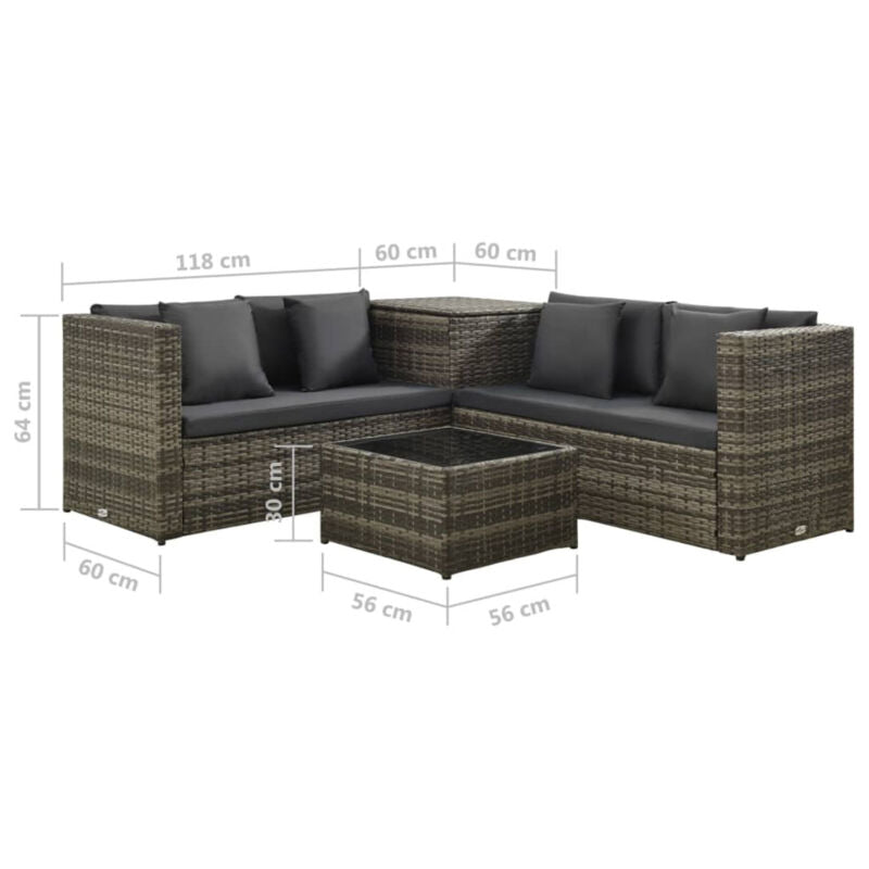 4 Piece Garden Set with Cushions Poly Rattan Grey Y8P2